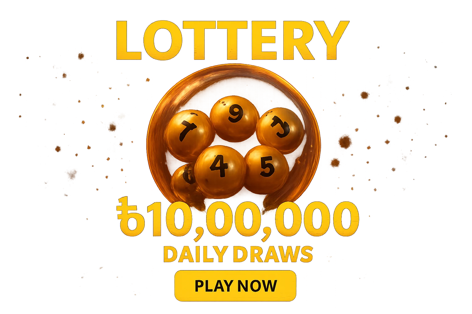 Glowing lottery balls in draw machine with jackpot and play button